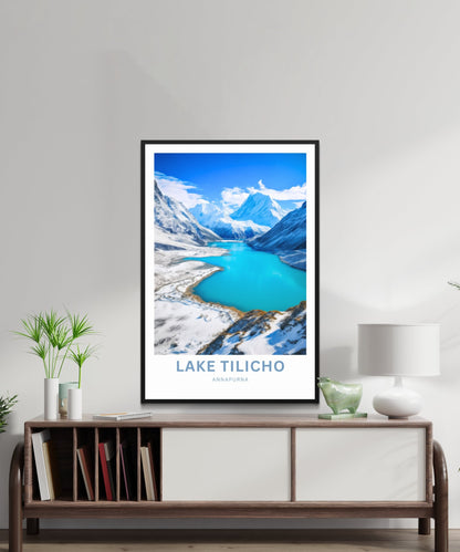 Tilicho Lake Travel Print - Tilicho Lakeposter, Annapurna Wall Art, Wall Decor, Framed present, Gift Nepal Present - TravelTreasureCo