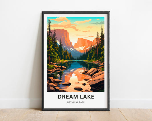 Dream Lake Travel Print - Dream Lake poster, National Park Wall Art, Decor, Framed present, Gift Colorado Present - TravelTreasureCo