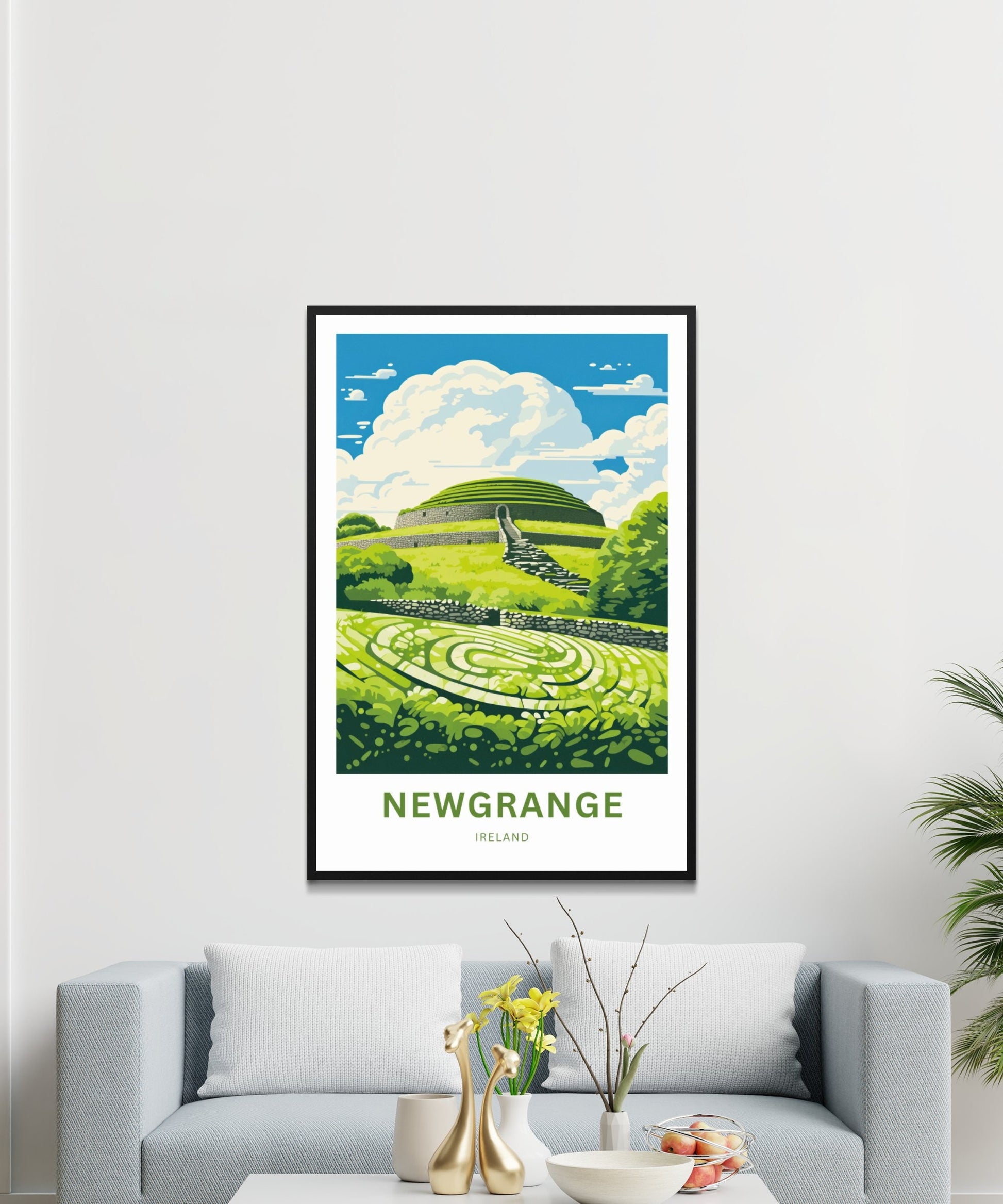 Newgrange Travel Print - Newgrange poster, Ireland Wall Art, Framed present, Gift Ireland Present, Custom Your Text - TravelTreasureCo