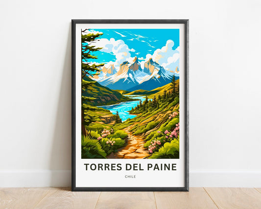 Torres del Paine Travel Print - Torres del Paine poster, Chile Wall Art, Framed present, Gift Chile Present, Customize Your Text - TravelTreasureCo