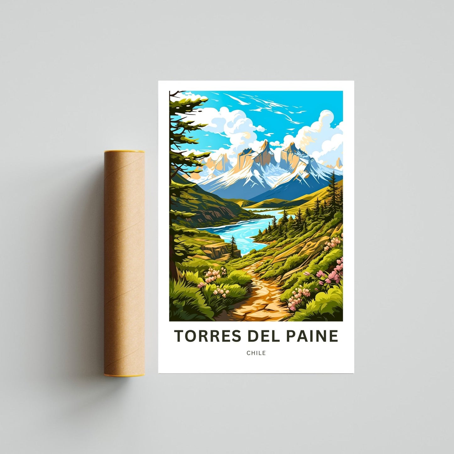 Torres del Paine Travel Print - Torres del Paine poster, Chile Wall Art, Framed present, Gift Chile Present, Customize Your Text - TravelTreasureCo