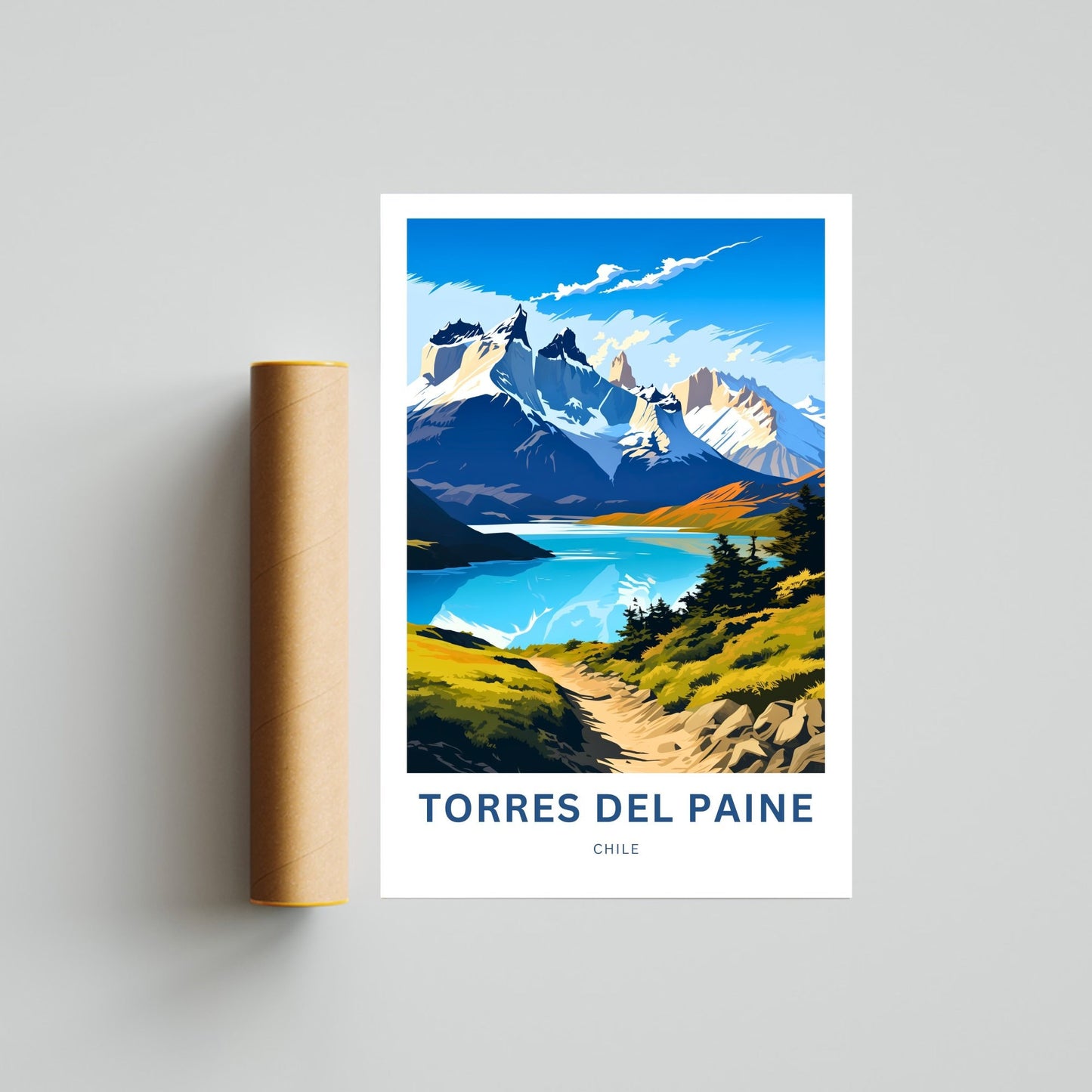 Torres del Paine Travel Print - Torres del Paine poster, Chile Wall Art, Framed present, Gift Chile Present, Customize Your Text - TravelTreasureCo