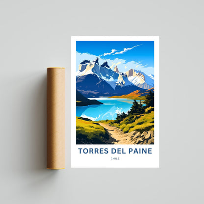 Torres del Paine Travel Print - Torres del Paine poster, Chile Wall Art, Framed present, Gift Chile Present, Customize Your Text - TravelTreasureCo