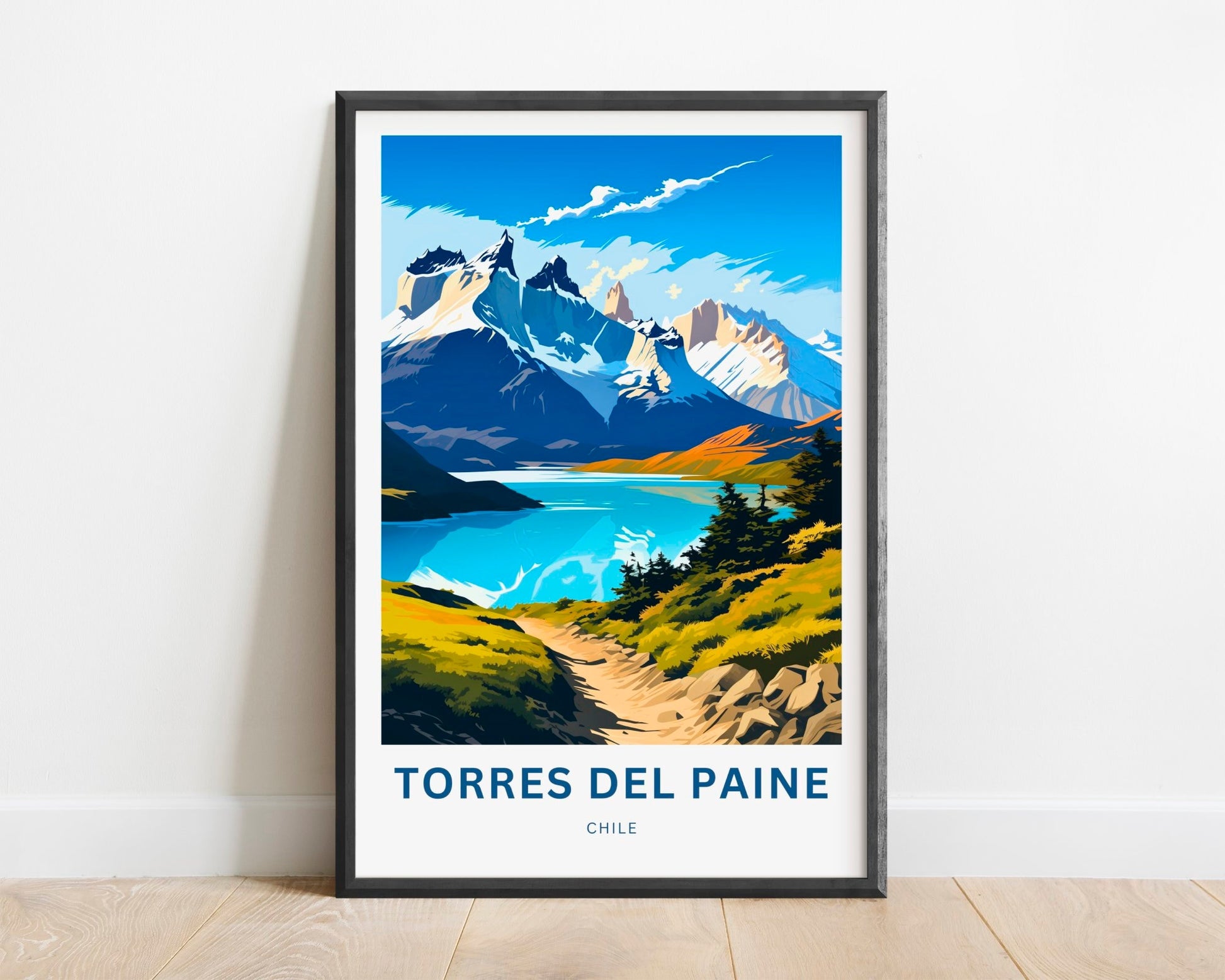 Torres del Paine Travel Print - Torres del Paine poster, Chile Wall Art, Framed present, Gift Chile Present, Customize Your Text - TravelTreasureCo