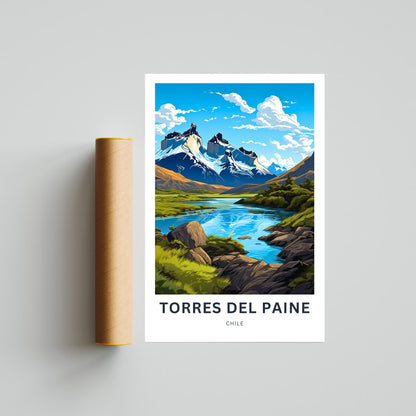 Torres del Paine Travel Print - Torres del Paine poster, Chile Wall Art, Framed present, Gift Chile Present, Customize Your Text - TravelTreasureCo