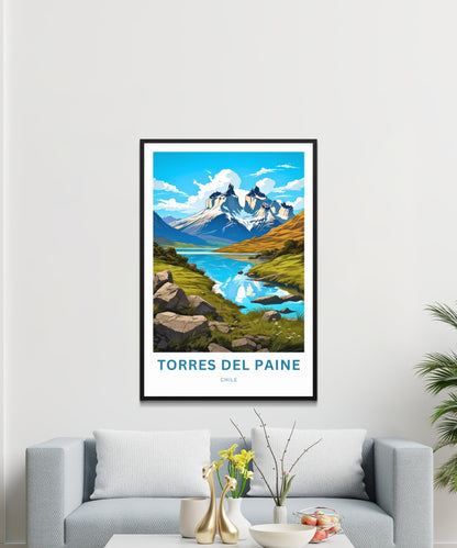 Torres del Paine Travel Print - Torres del Paine poster, Chile Wall Art, Framed present, Gift Chile Present, Customize Your Text - TravelTreasureCo