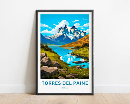 Torres del Paine Travel Print - Torres del Paine poster, Chile Wall Art, Framed present, Gift Chile Present, Customize Your Text - TravelTreasureCo