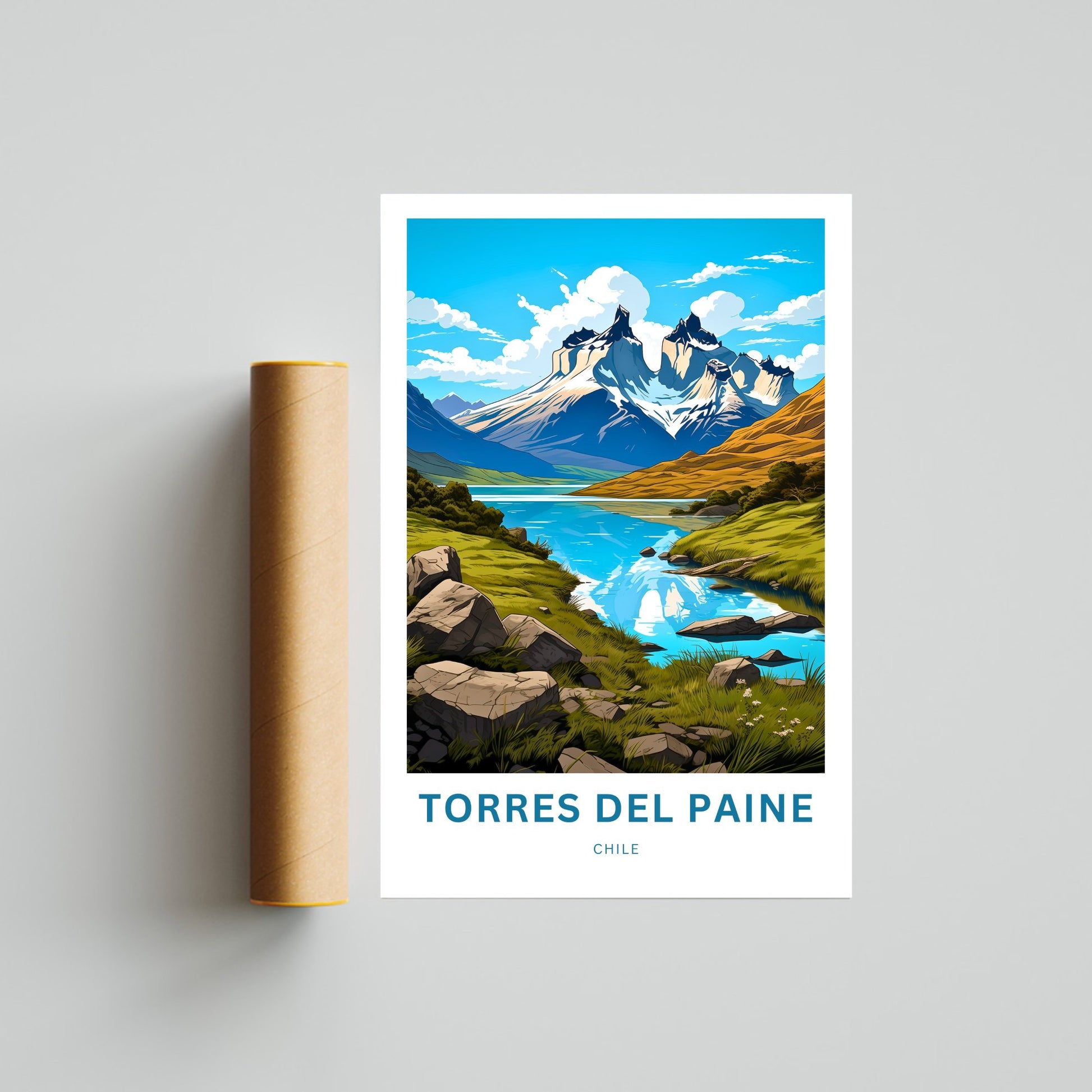 Torres del Paine Travel Print - Torres del Paine poster, Chile Wall Art, Framed present, Gift Chile Present, Customize Your Text - TravelTreasureCo