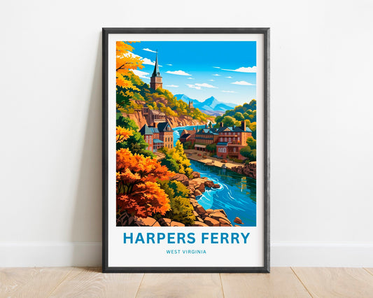 Harpers Ferry Travel Print - Harper's Ferry poster, West Virginia Wall Art, Framed present, Gift West Virginia Present, Customized Your Text - TravelTreasureCo