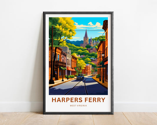 Harpers Ferry Travel Print - Harper's Ferry poster, West Virginia Wall Art, Framed present, Gift West Virginia Present, Customized Your Text - TravelTreasureCo