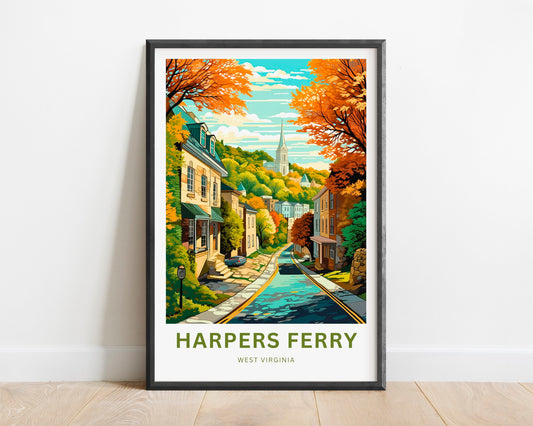Harpers Ferry Travel Print - Harper's Ferry poster, West Virginia Wall Art, Framed present, Gift West Virginia Present, Customized Your Text - TravelTreasureCo