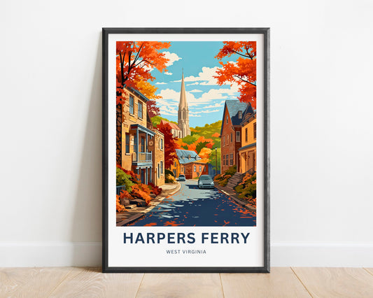 Harpers Ferry Travel Print - Harper's Ferry poster, West Virginia Wall Art, Framed present, Gift West Virginia Present, Customized Your Text - TravelTreasureCo