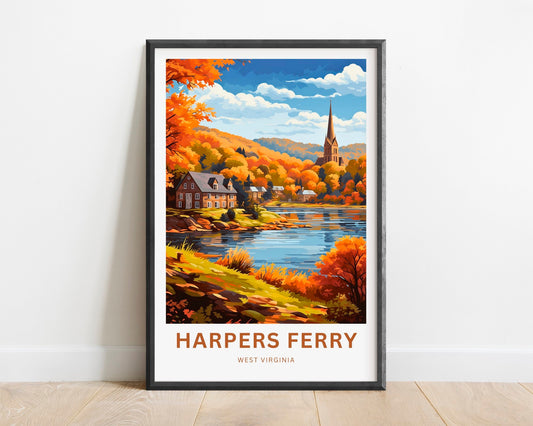 Harpers Ferry Travel Print - Harper's Ferry poster, West Virginia Wall Art, Framed present, Gift West Virginia Present, Customized Your Text - TravelTreasureCo