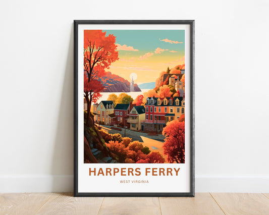 Harpers Ferry Travel Print - Harper's Ferry poster, West Virginia Wall Art, Framed present, Gift West Virginia Present, Customized Your Text - TravelTreasureCo