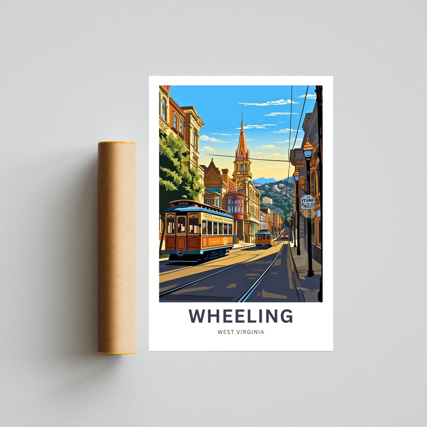 Wheeling Travel Print - Wheeling poster, West Virginia Wall Art, Framed present, Gift West Virginia Present, Customized Your Text - TravelTreasureCo