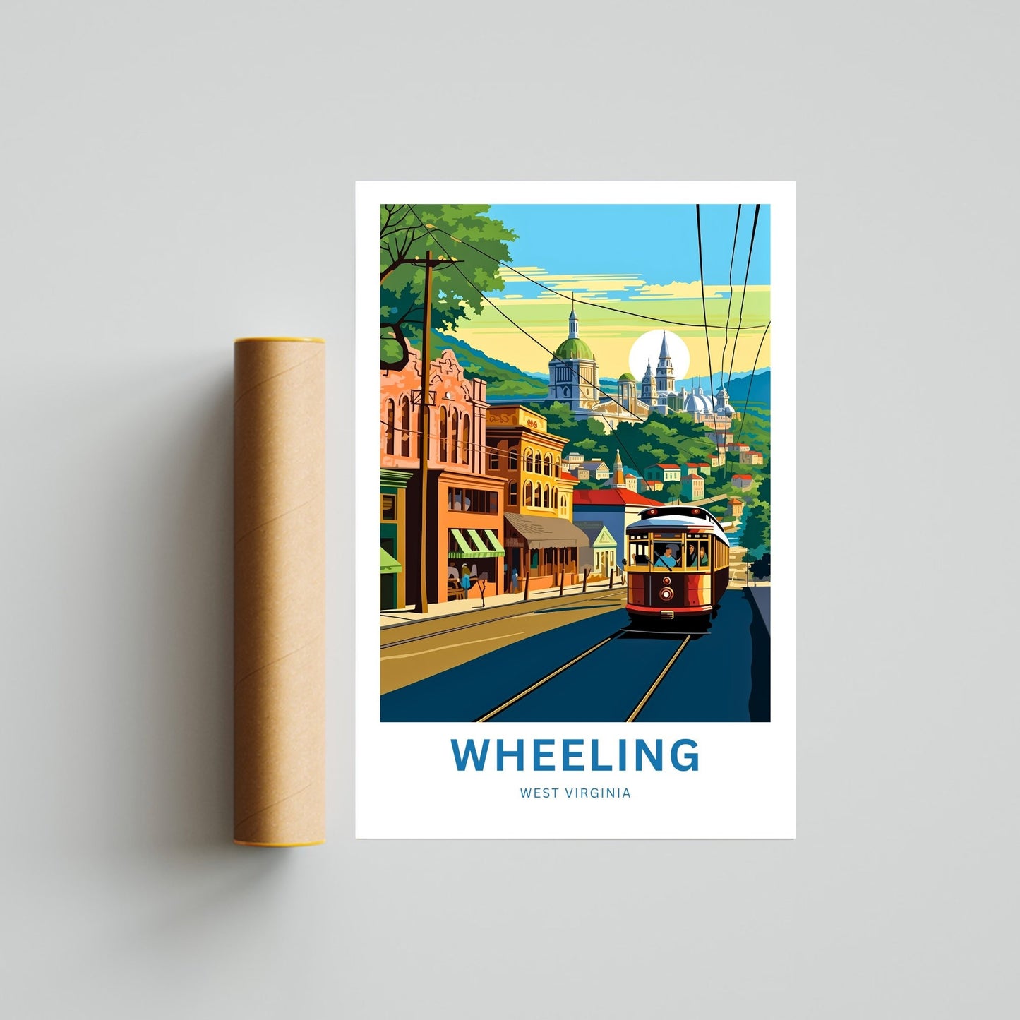 Wheeling Travel Print - Wheeling poster, West Virginia Wall Art, Framed present, Gift West Virginia Present, Customized Your Text - TravelTreasureCo