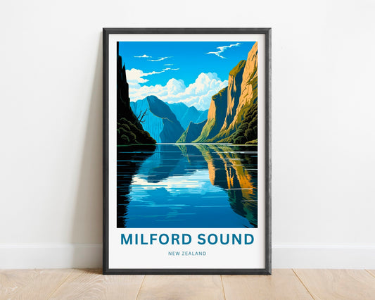 Milford Sound Travel Print - Milford Sound poster, New Zealand Wall Art, Framed present, Gift Fiordland Present, Customized Your Text - TravelTreasureCo
