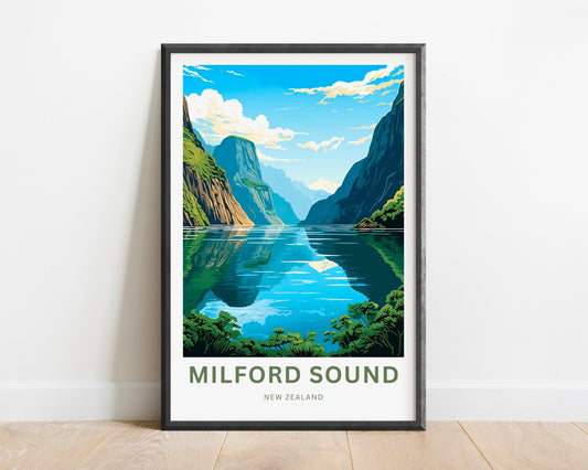 Milford Sound Travel Print - Milford Sound poster, New Zealand Wall Art, Framed present, Gift Fiordland Present, Customized Your Text - TravelTreasureCo