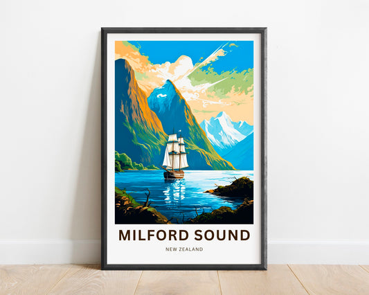 Milford Sound Travel Print - Milford Sound poster, New Zealand Wall Art, Framed present, Gift Fiordland Present, Customized Your Text - TravelTreasureCo
