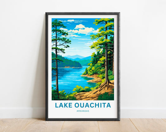Lake Ouachita Travel Print - Lake Ouachita poster, Arkansas Wall Art, Framed present, Gift Arkansas Present, Customized Your Text - TravelTreasureCo