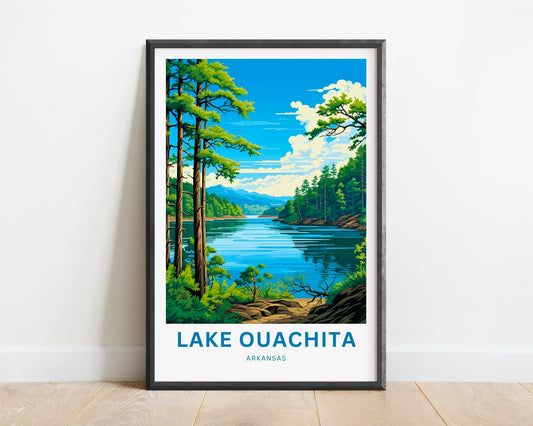 Lake Ouachita Travel Print - Lake Ouachita poster, Arkansas Wall Art, Framed present, Gift Arkansas Present, Customized Your Text - TravelTreasureCo