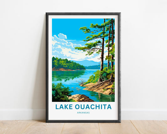 Lake Ouachita Travel Print - Lake Ouachita poster, Arkansas Wall Art, Framed present, Gift Arkansas Present, Customized Your Text - TravelTreasureCo