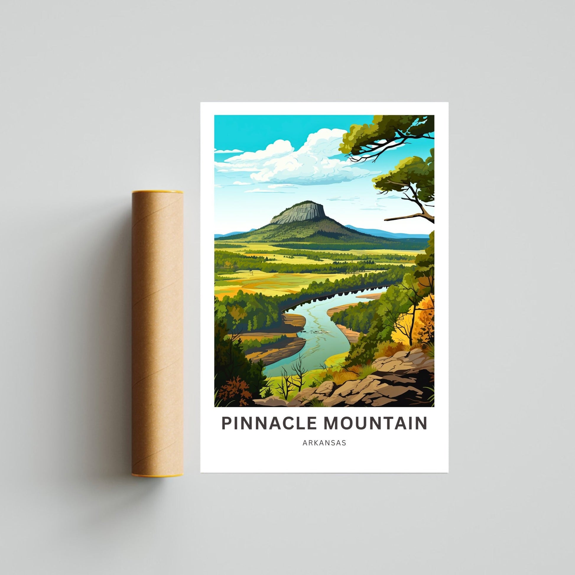 Pinnacle Mountain Travel Print - Pinnacle Mountain poster, Arkansas Wall Art, Framed present, Gift Arkansas Present, Customized Your Text - TravelTreasureCo