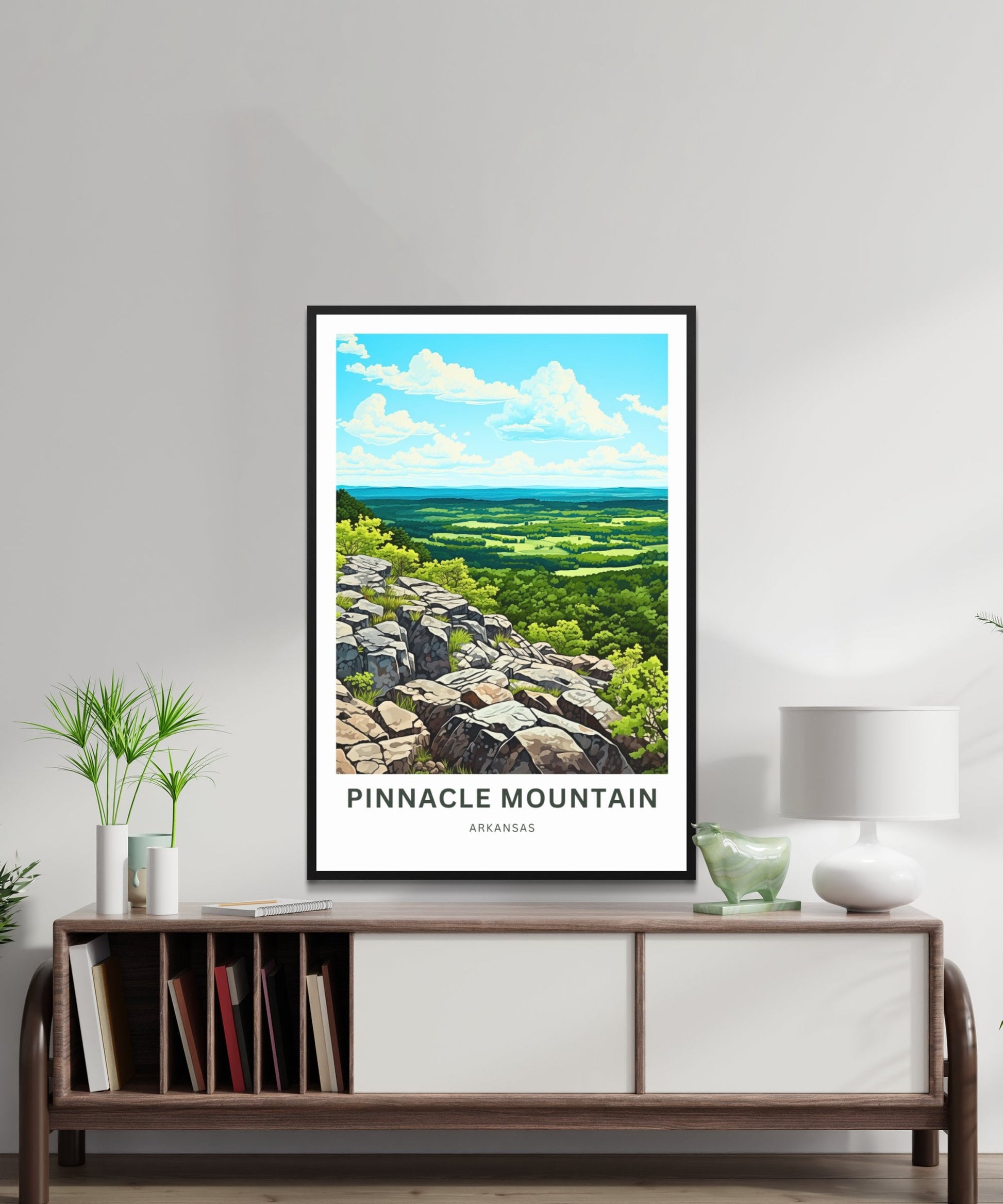 Pinnacle Mountain Travel Print - Pinnacle Mountain poster, Arkansas Wall Art, Framed present, Gift Arkansas Present, Customized Your Text - TravelTreasureCo