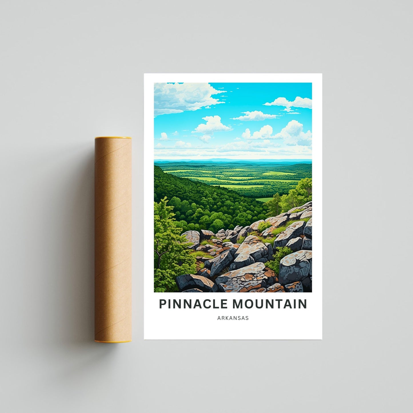 Pinnacle Mountain Travel Print - Pinnacle Mountain poster, Arkansas Wall Art, Framed present, Gift Arkansas Present, Customized Your Text - TravelTreasureCo