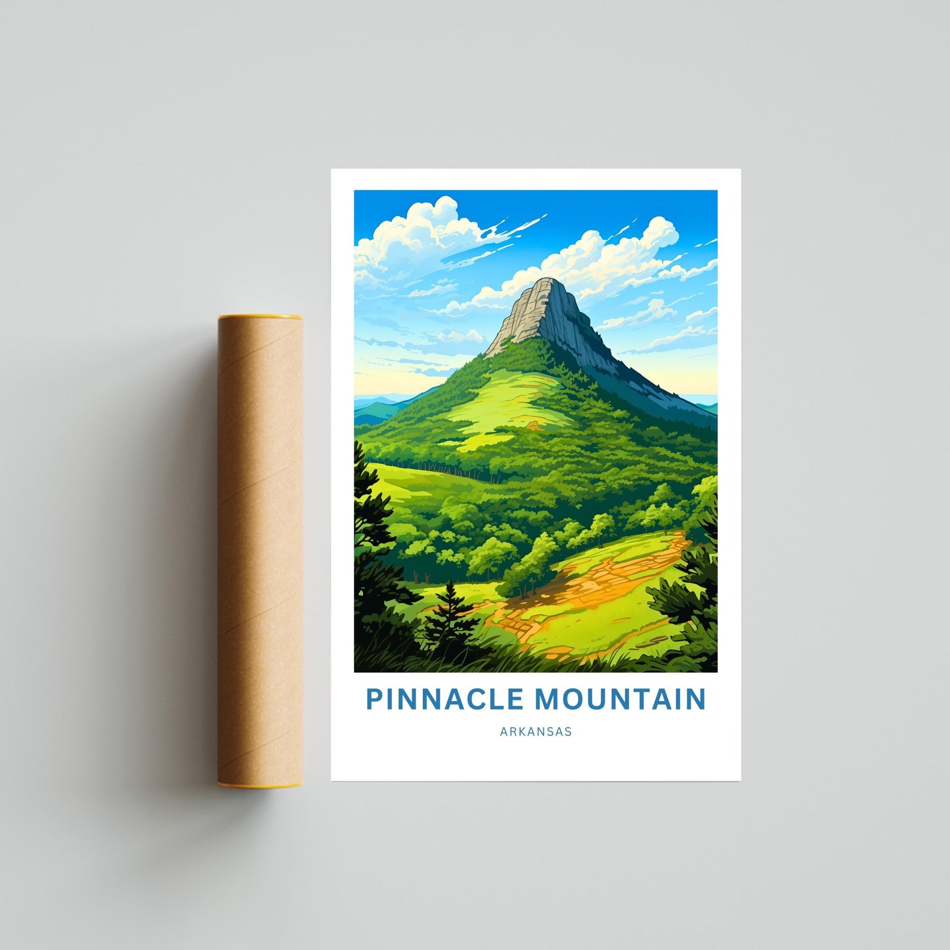 Pinnacle Mountain Travel Print - Pinnacle Mountain poster, Arkansas Wall Art, Framed present, Gift Arkansas Present, Customized Your Text - TravelTreasureCo