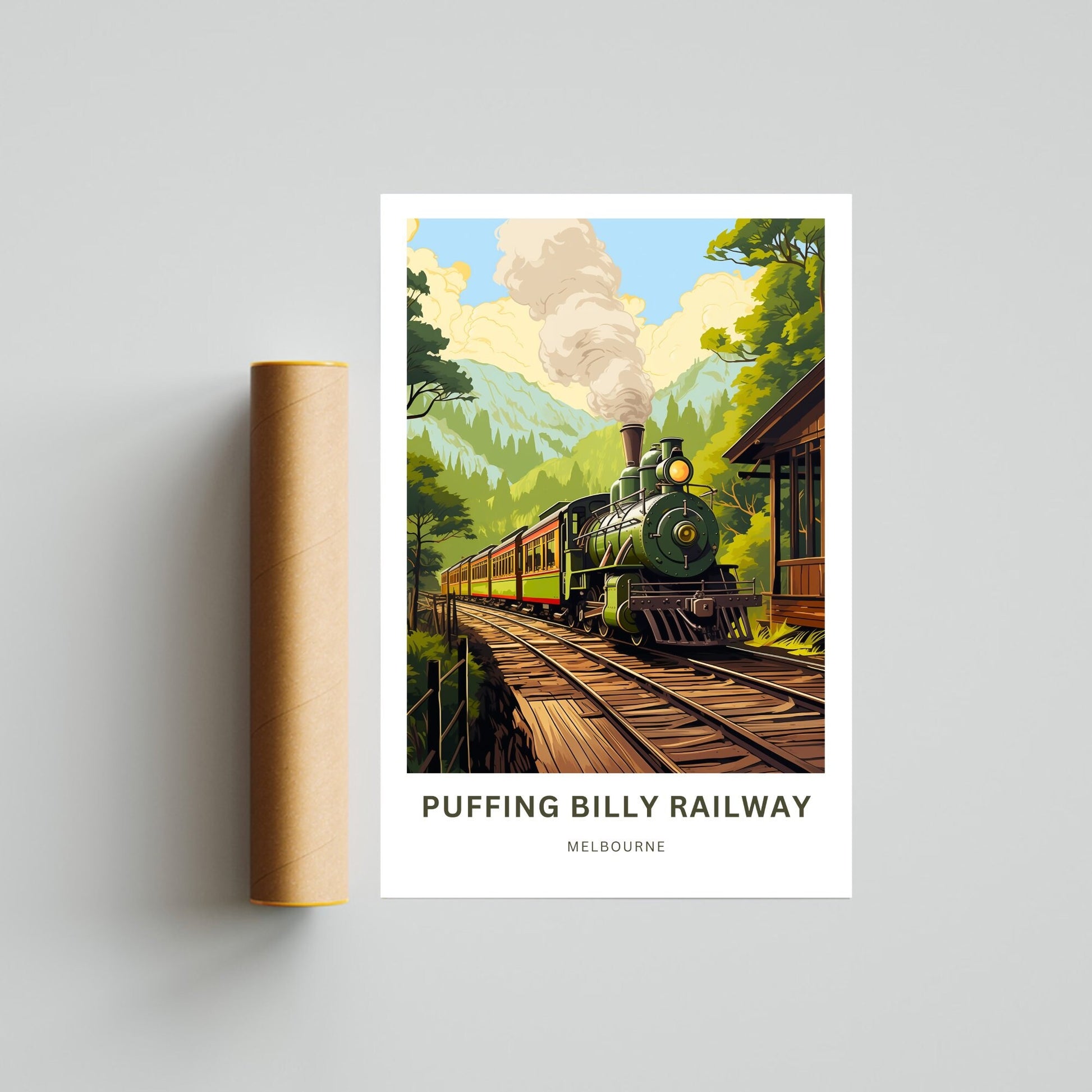 Puffing Billy Railway Travel Print - Puffing Billy Railway poster, Melbourne Wall Art, Framed present, Gift Australia Present - TravelTreasureCo