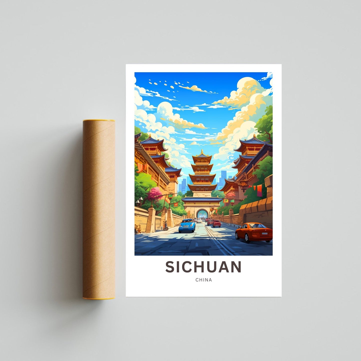 Sichuan Travel Print - Sichuan poster, China Wall Art, Framed present, Gift China Valley Present, Custom Text - TravelTreasureCo