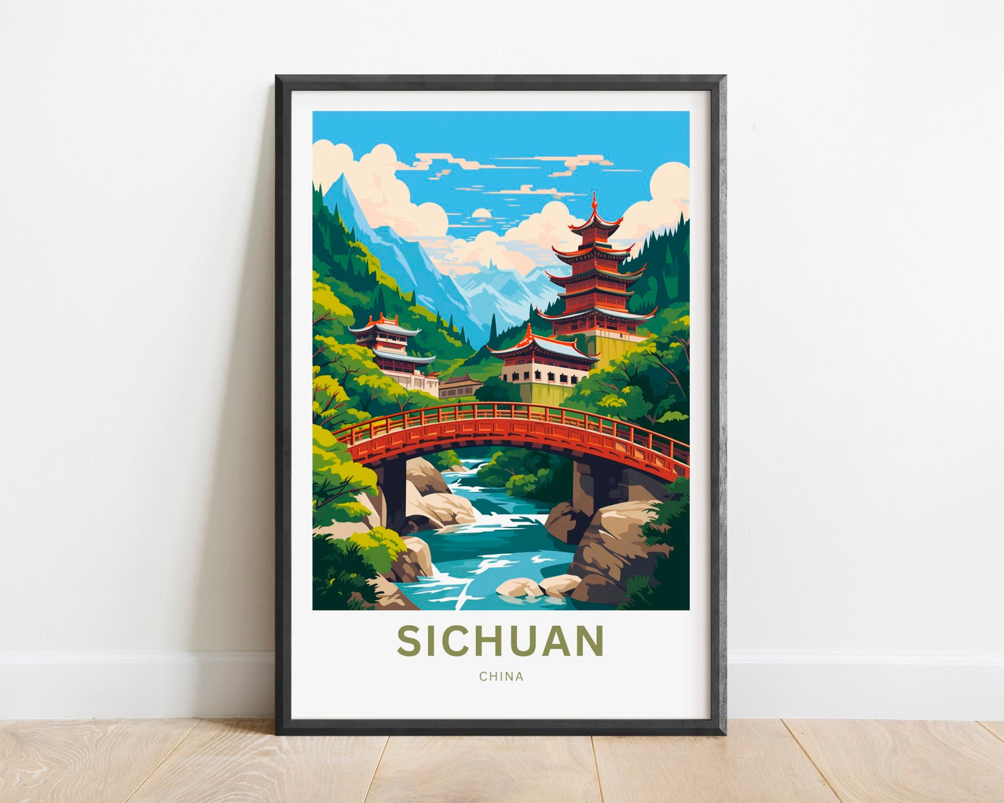 Sichuan Travel Print - Sichuan poster, China Wall Art, Framed present, Gift China Valley Present, Custom Text - TravelTreasureCo