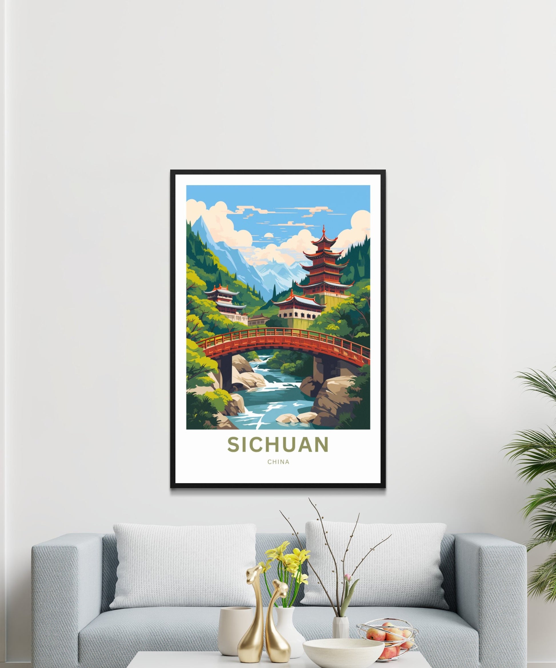 Sichuan Travel Print - Sichuan poster, China Wall Art, Framed present, Gift China Valley Present, Custom Text - TravelTreasureCo