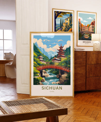 Sichuan Travel Print - Sichuan poster, China Wall Art, Framed present, Gift China Valley Present, Custom Text - TravelTreasureCo