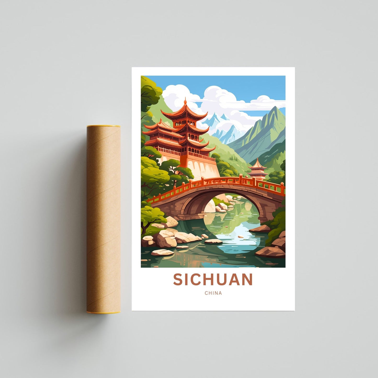 Sichuan Travel Print - Sichuan poster, China Wall Art, Framed present, Gift China Valley Present, Custom Text - TravelTreasureCo