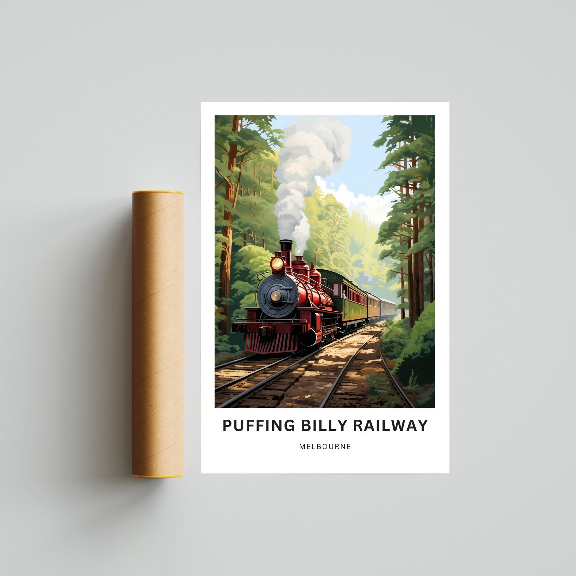 Puffing Billy Railway Travel Print - Puffing Billy Railway poster, Melbourne Wall Art, Framed present, Gift Australia Present - TravelTreasureCo