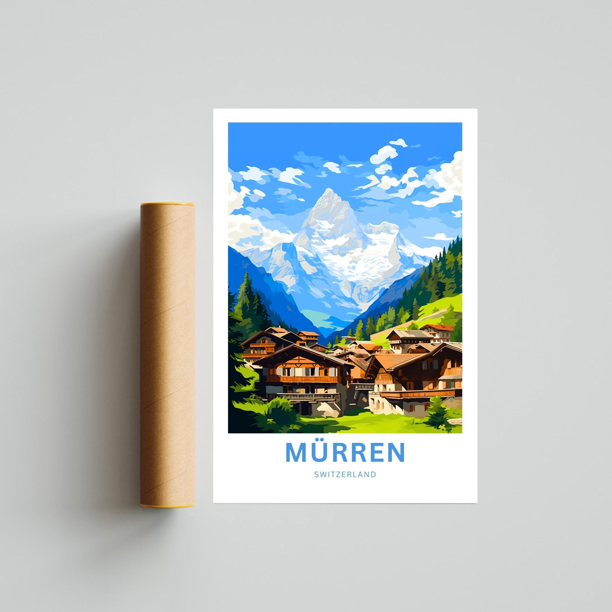 Mürren Travel Print - Mürren poster, Switzerland Wall Art, Framed present, Gift Switzerland Present - TravelTreasureCo