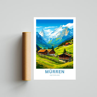 Mürren Travel Print - Mürren poster, Switzerland Wall Art, Framed present, Gift Switzerland Present - TravelTreasureCo