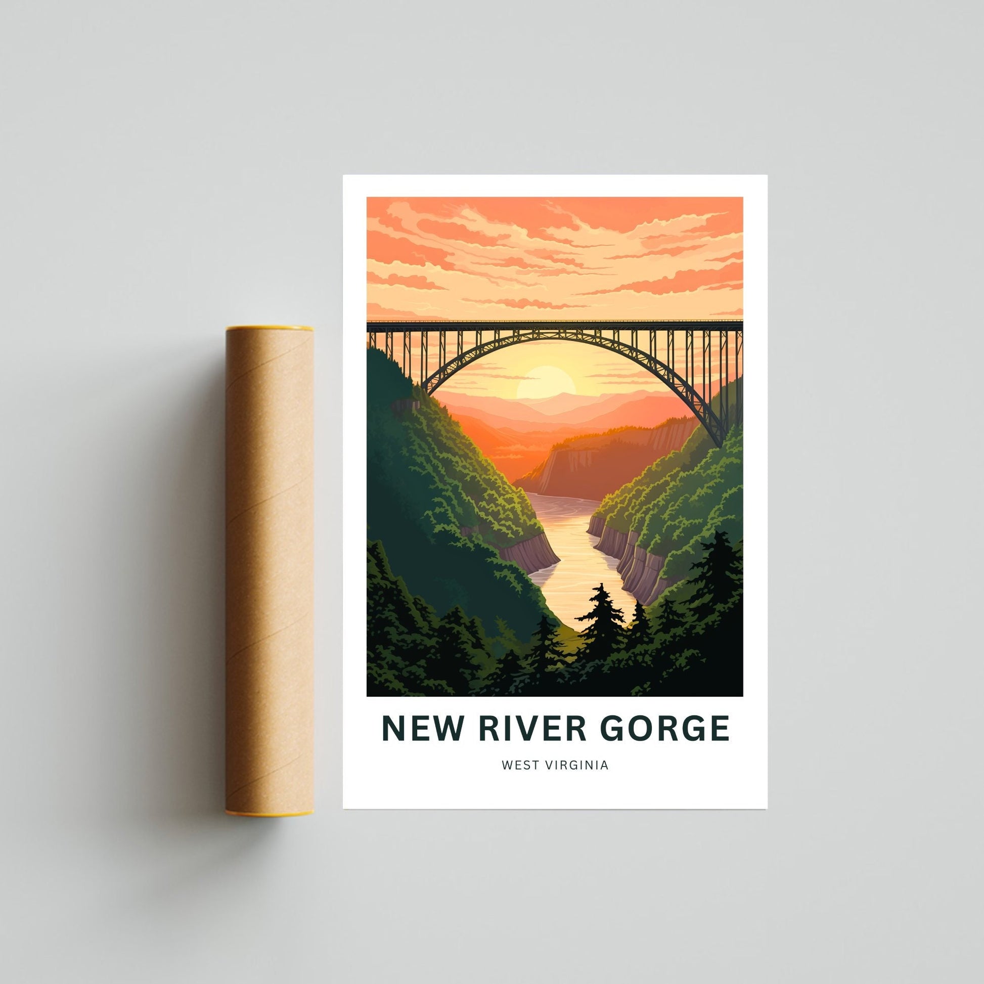 New River Gorge Travel Print - New River Gorge Poster, West Virginia Wall Art, Framed present, West Virginia Gift, Customize Your Text - TravelTreasureCo