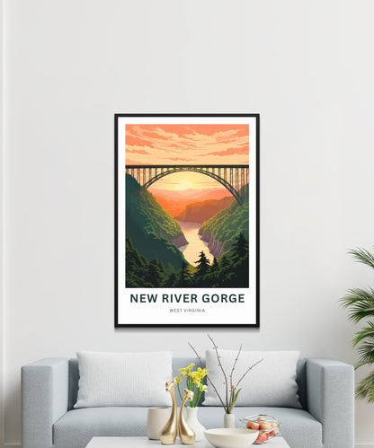 New River Gorge Travel Print - New River Gorge Poster, West Virginia Wall Art, Framed present, West Virginia Gift, Customize Your Text - TravelTreasureCo