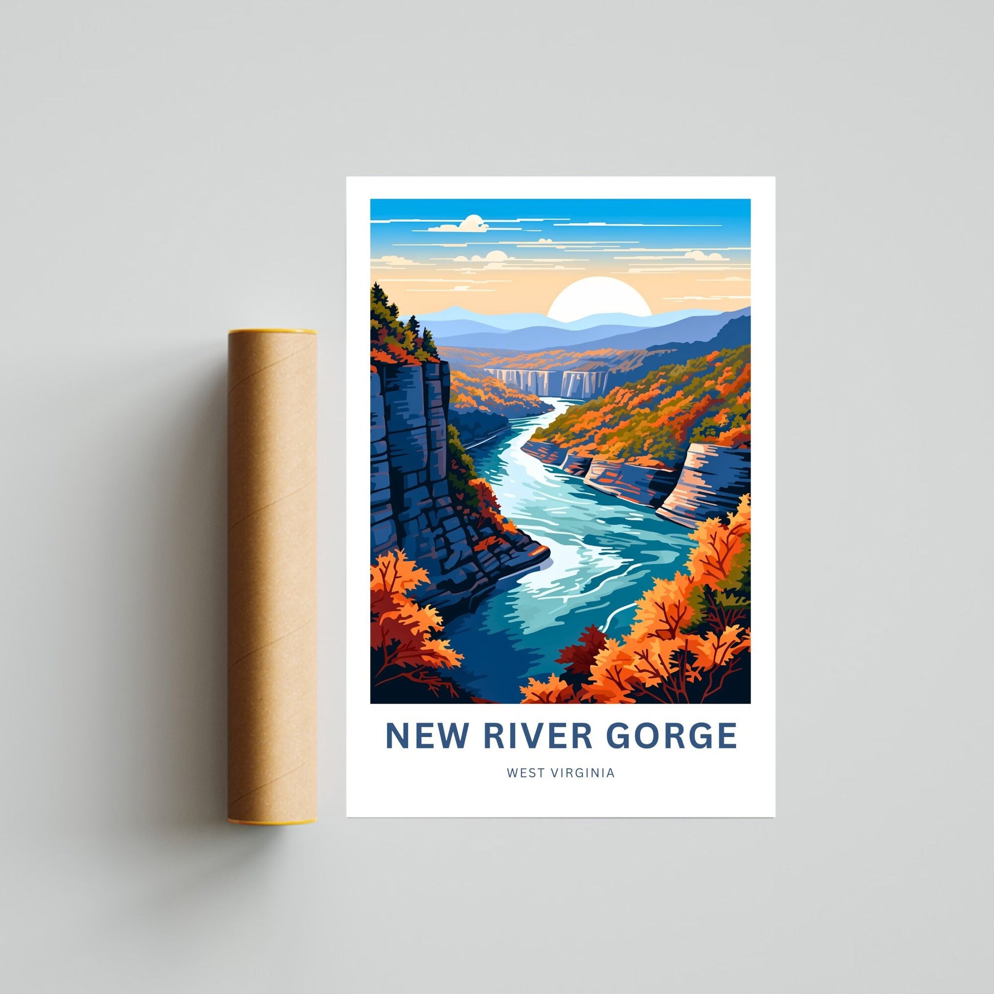 New River Gorge Travel Print - New River Gorge Poster, West Virginia Wall Art, Framed present, West Virginia Gift, Customize Your Text - TravelTreasureCo