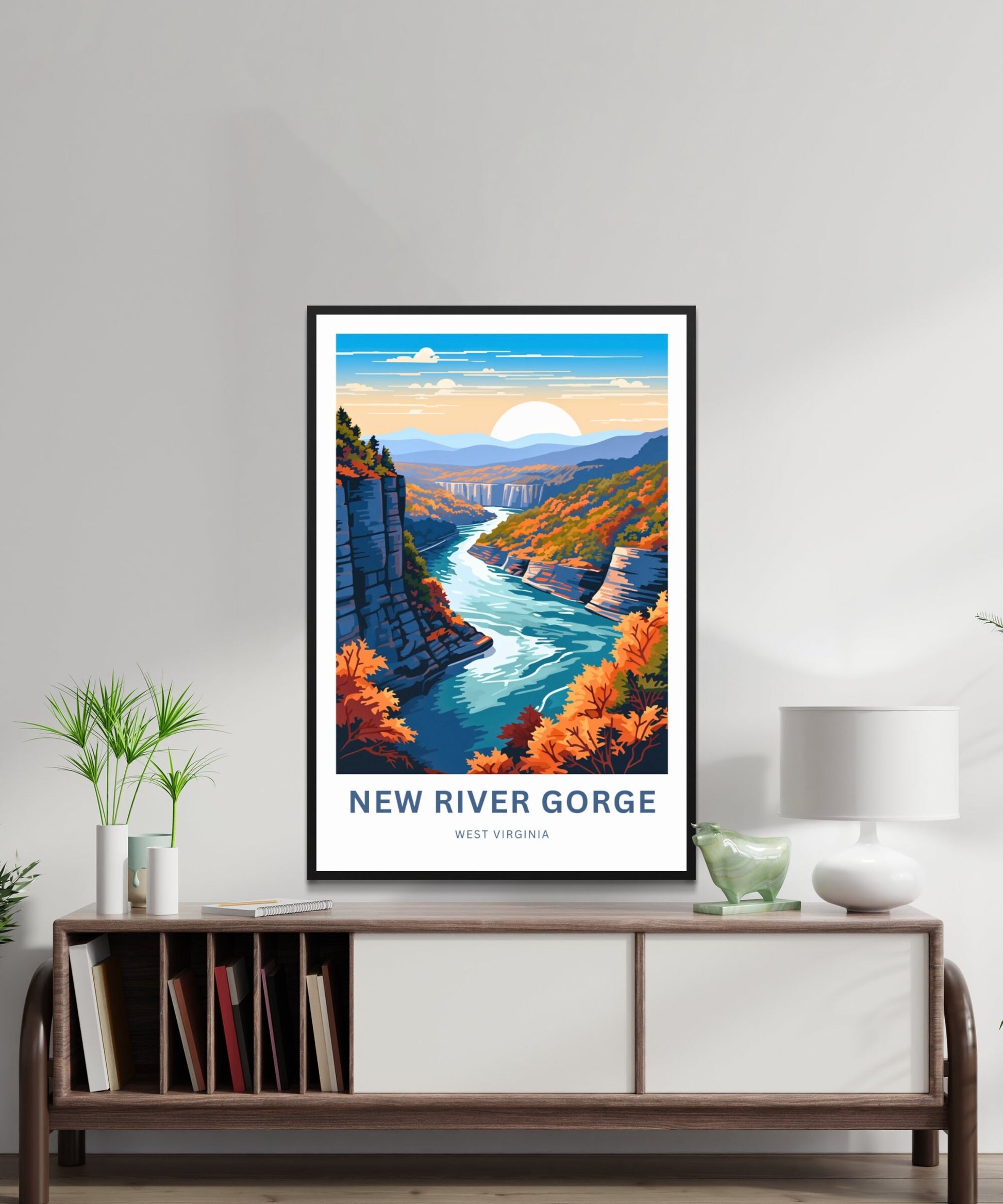 New River Gorge Travel Print - New River Gorge Poster, West Virginia Wall Art, Framed present, West Virginia Gift, Customize Your Text - TravelTreasureCo