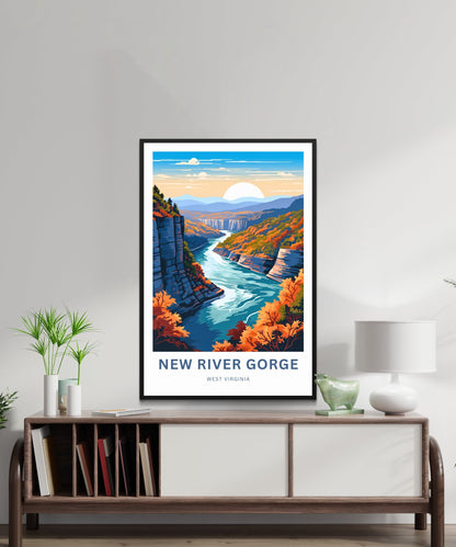 New River Gorge Travel Print - New River Gorge Poster, West Virginia Wall Art, Framed present, West Virginia Gift, Customize Your Text - TravelTreasureCo