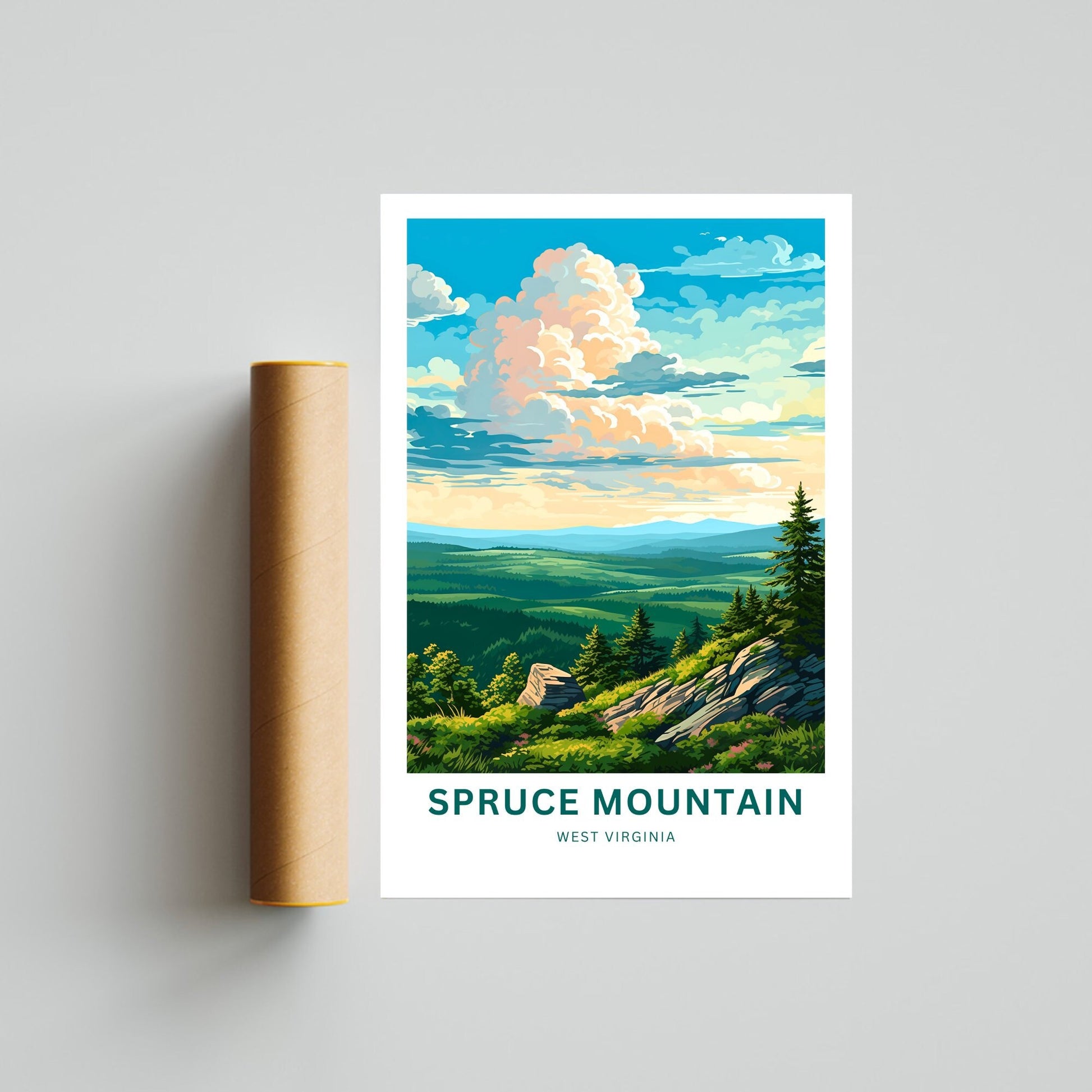 Spruce Mountain Travel Print - Spruce Mountain poster, West Virginia Wall Art, Framed present, Gift West Virginia Present, Custom Text - TravelTreasureCo