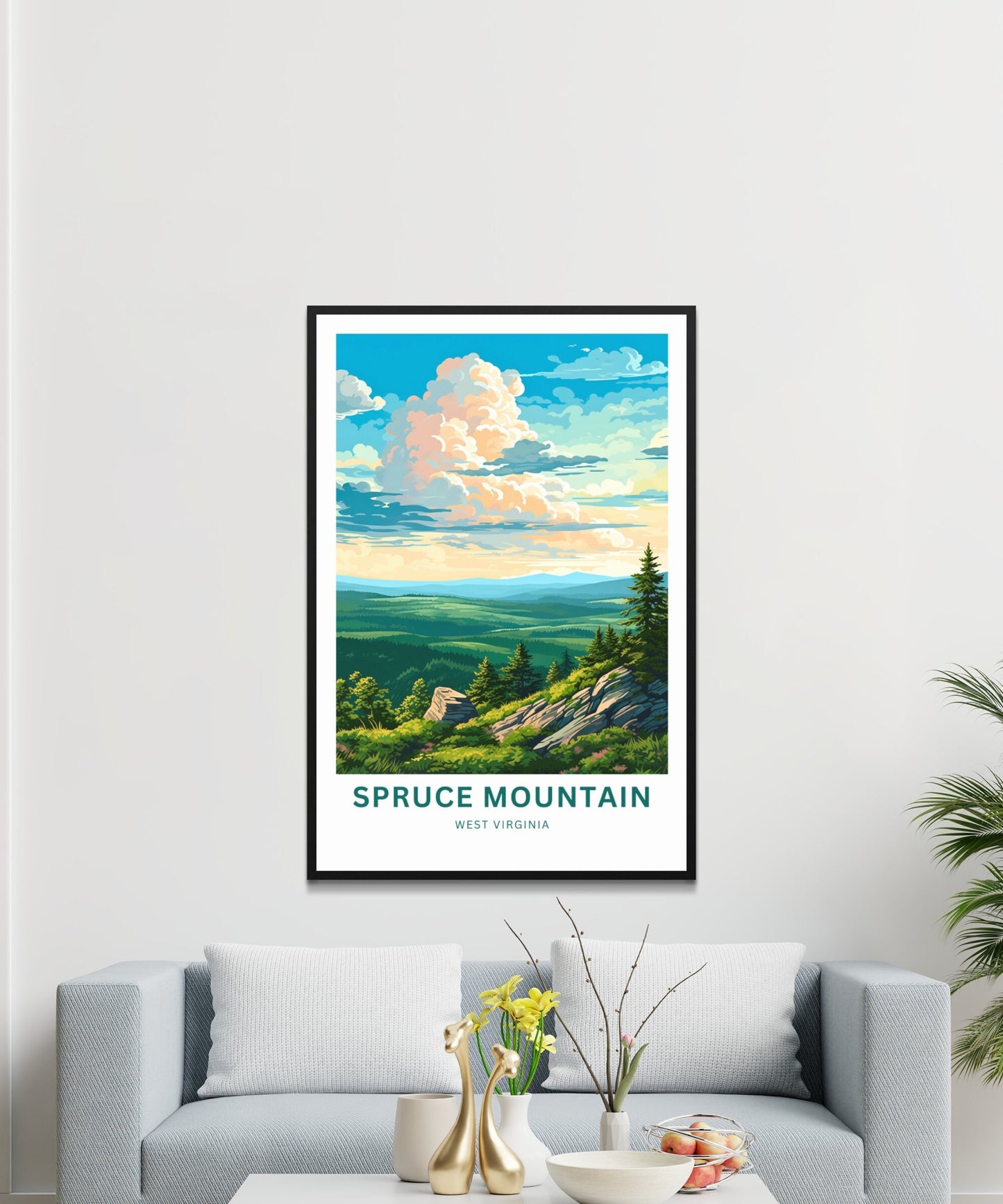 Spruce Mountain Travel Print - Spruce Mountain poster, West Virginia Wall Art, Framed present, Gift West Virginia Present, Custom Text - TravelTreasureCo