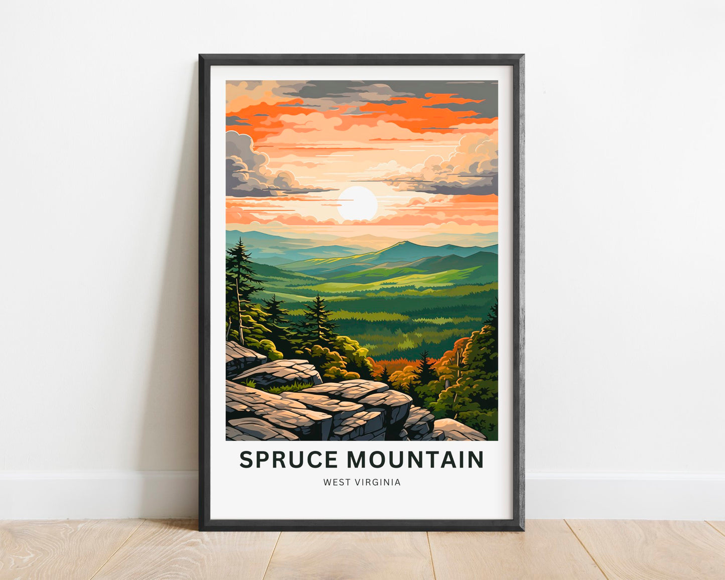 Spruce Mountain Travel Print - Spruce Mountain poster, West Virginia Wall Art, Framed present, Gift West Virginia Present, Custom Text - TravelTreasureCo