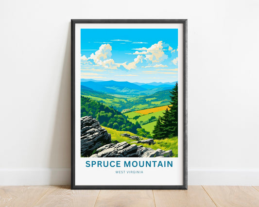 Spruce Mountain Travel Print - Spruce Mountain poster, West Virginia Wall Art, Framed present, Gift West Virginia Present, Custom Text - TravelTreasureCo