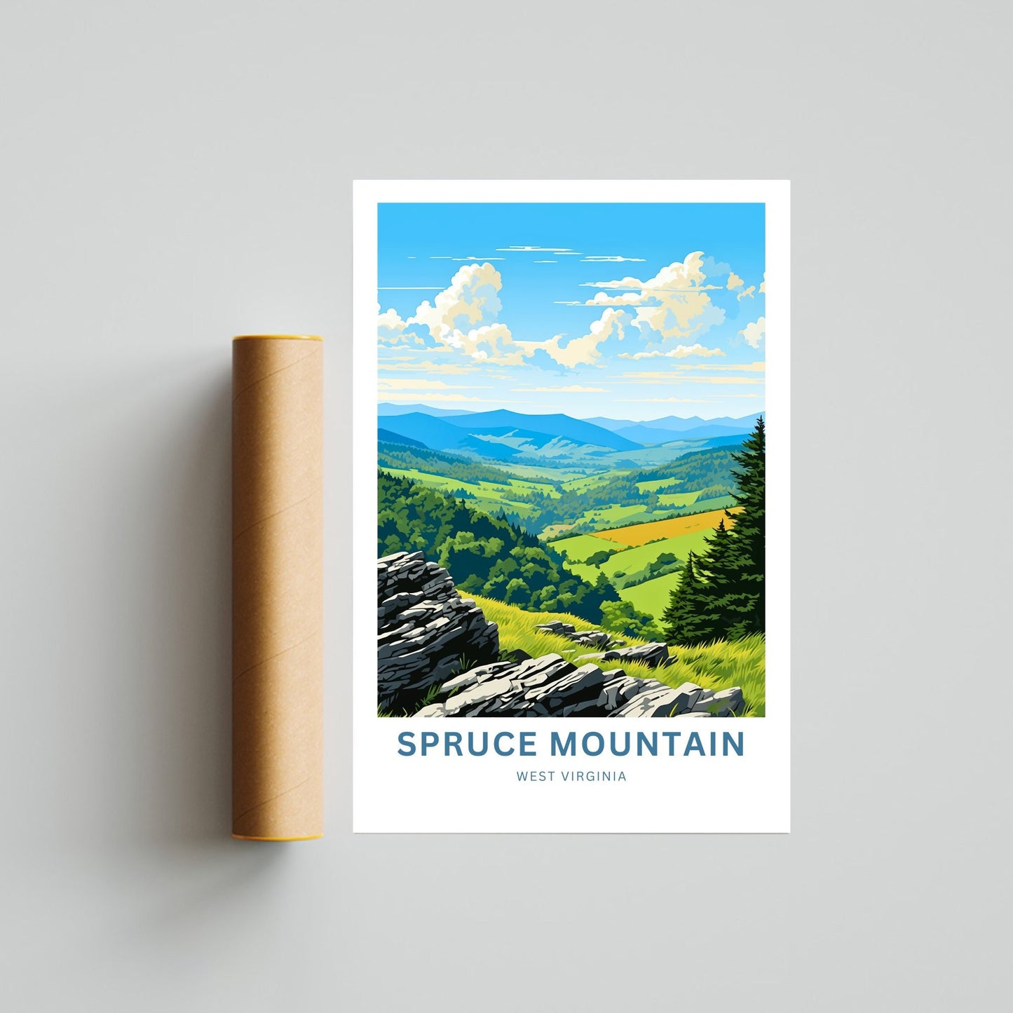 Spruce Mountain Travel Print - Spruce Mountain poster, West Virginia Wall Art, Framed present, Gift West Virginia Present, Custom Text - TravelTreasureCo