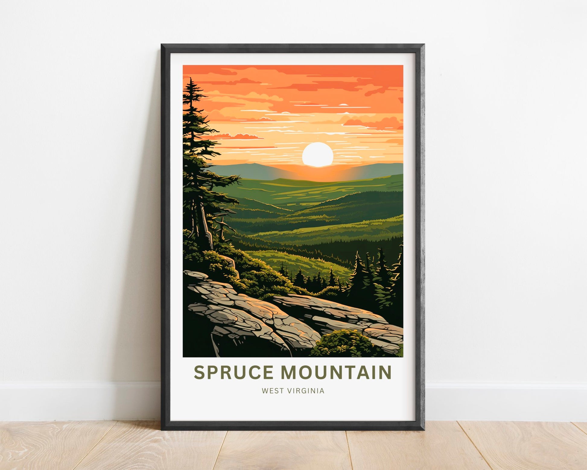 Spruce Mountain Travel Print - Spruce Mountain poster, West Virginia Wall Art, Framed present, Gift West Virginia Present, Custom Text - TravelTreasureCo